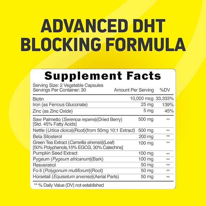 Hair Growth Vitamins for Women &amp Men | DHT Blocker with Saw Palmetto &amp 10000mcg Biotin Foli Tonic Hair Growth Supplement – Supports Fuller Thicker Hair Appearance Non-GMO 60 Vegan Capsules