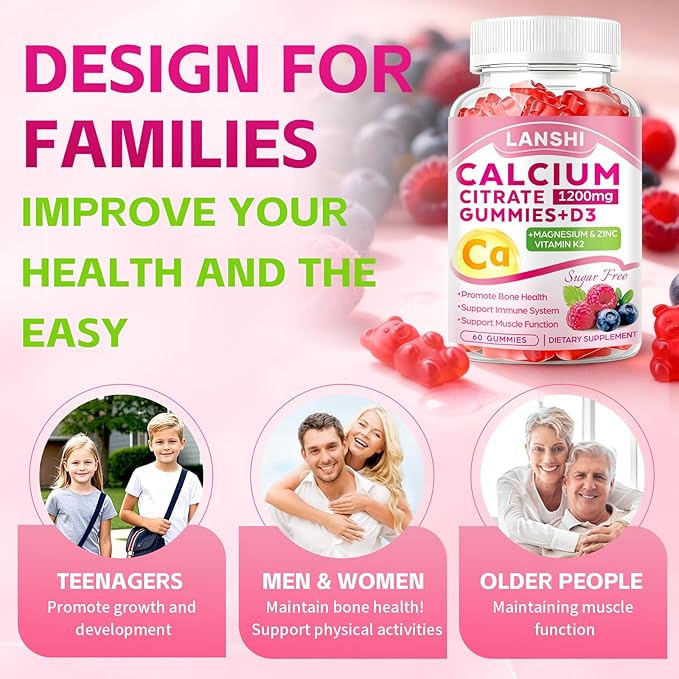 Calcium Citrate Gummies 1200mg with Vitamin D3 &amp K2 Supplements for Women &amp Men High Absorption Calcium Gummies Plus Magnesium Zinc for Strong Bones &amp Immune Support Mixed Berry Flavor