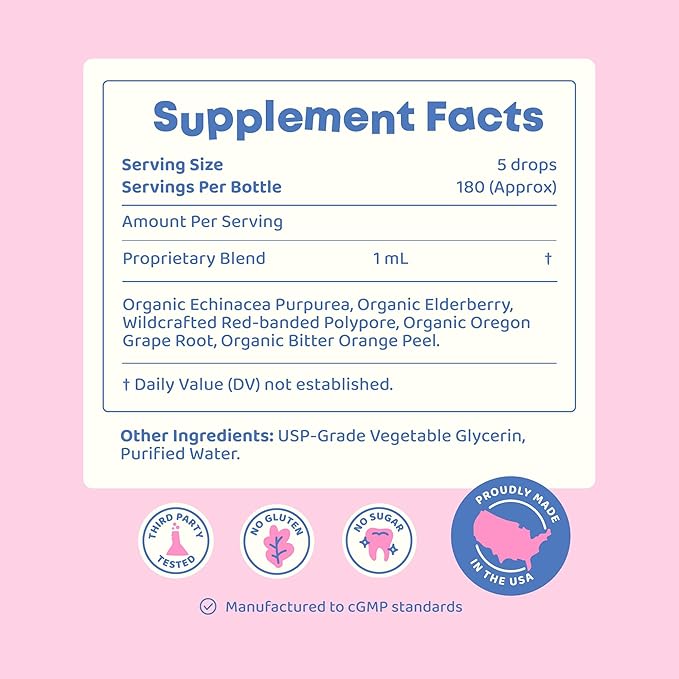 JoySpring Immune Drops – Kids Immune Support Supplement with Elderberry Extract Echinacea Oregon Grape Root &amp Orange Peel Liquid for Ages 3–16+ Years &amp Adults | 2 fl oz (60 Servings)