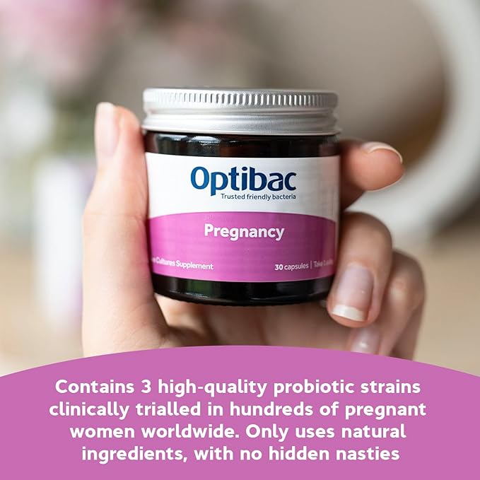 Optibac Probiotics Pregnancy - Vegan Probiotic for Pregnant &amp Breastfeeding Women to Support Gut Immune &amp Vaginal Health 12 Billion CFU &amp Prebiotic - 30 Capsules