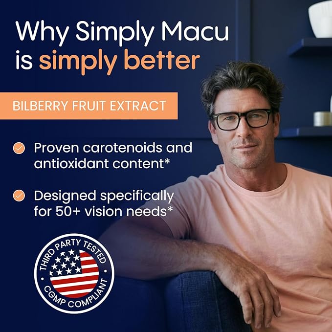 Simply Macu MD – Advanced Vision Support Supplement with Lutein Zeaxanthin Meso-Zeaxanthin &amp Astaxanthin – Bilberry Extract – Vegan Non-GMO Gluten Free – 90 Day Supply (90 Capsules)