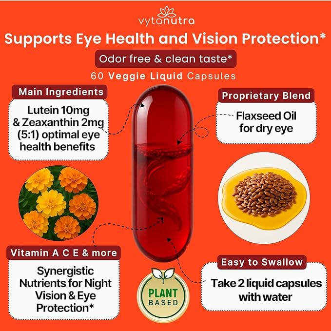 Liquid Lutein &amp Zeaxanthin – Fast-Absorbing Eye Support for Blue Light &amp Visual Health with Zinc Vitamin A &amp Antioxidants – 60 Veggie Liquid Capsules