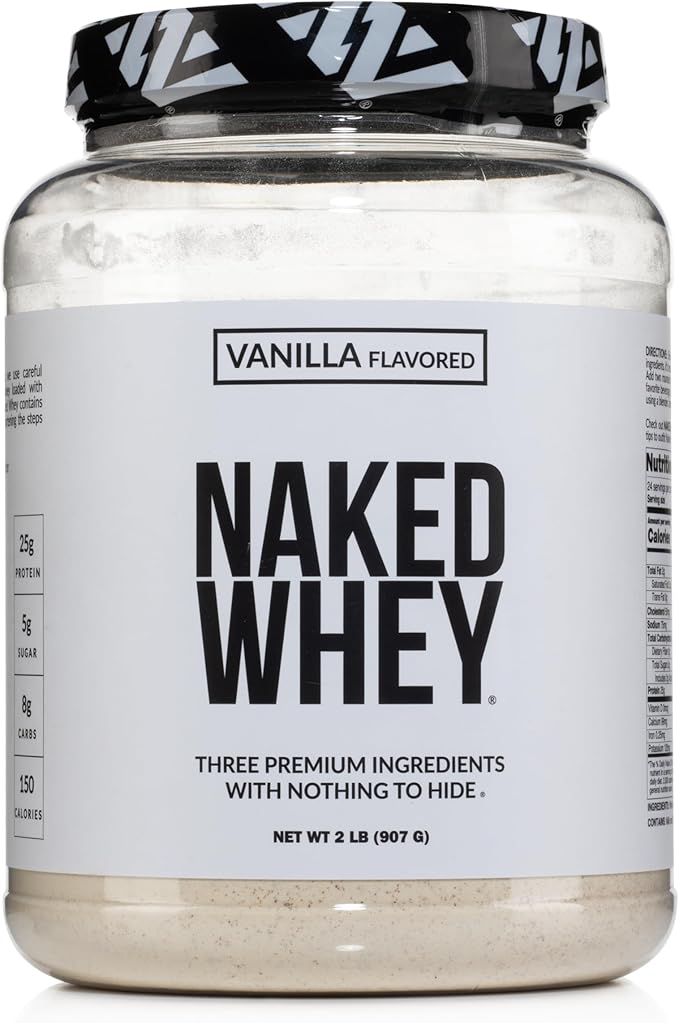 NAKED Whey Vanilla Protein Powder - Only 3 Ingredients - Grass Fed Whey Protein Powder Vanilla Flavor and Organic Coconut Sugar NSF Certified No GMO No Soy and Gluten Free - 24 Servings