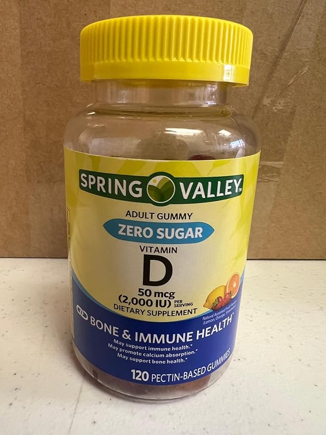 Choice Bundle Spring Valley Zero Sugar Vitamin D 50 mcg Gummies 120 Ct 4 pk (480 Total) Plus Vitamin Guide &amp Pill Container (6 Items)!