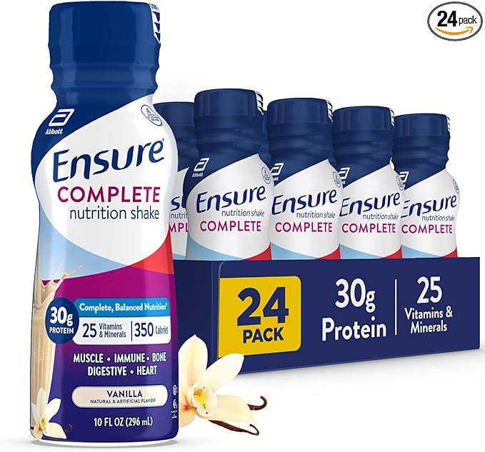 Ensure COMPLETE Vanilla Nutrition Shake Complete Balanced Meal Replacement Ready To Drink 30g Protein 25 Vitamins &amp Minerals 10 fl oz—24 Pack