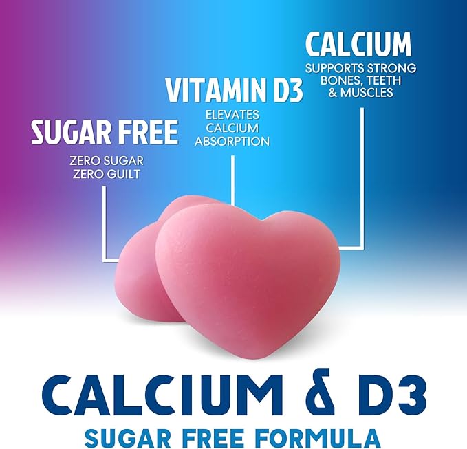 Calcium Supplement Gummies - Sugar Free Calcium Gummy with Vitamin D3 for Best Absorption - Supports Immune Health Bones &amp Teeth - Nature's Calcium Chews for Women &amp Men - Berry Flavor - 120