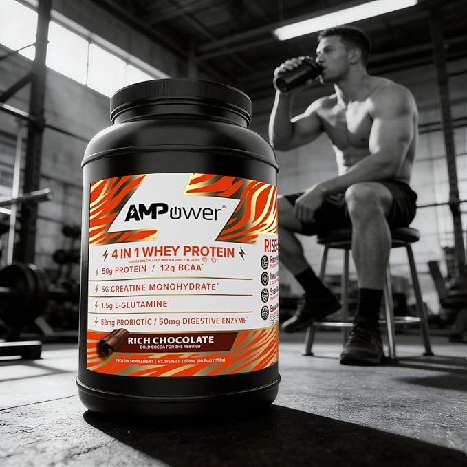 Rich Chocolate Whey Protein Powder | Scientifically-Designed Optimum Muscle Stack Gut Brain Immune | Protein BCAA Creatine L-Glutamine Probiotics Digestive Enzymes | 40.8oz