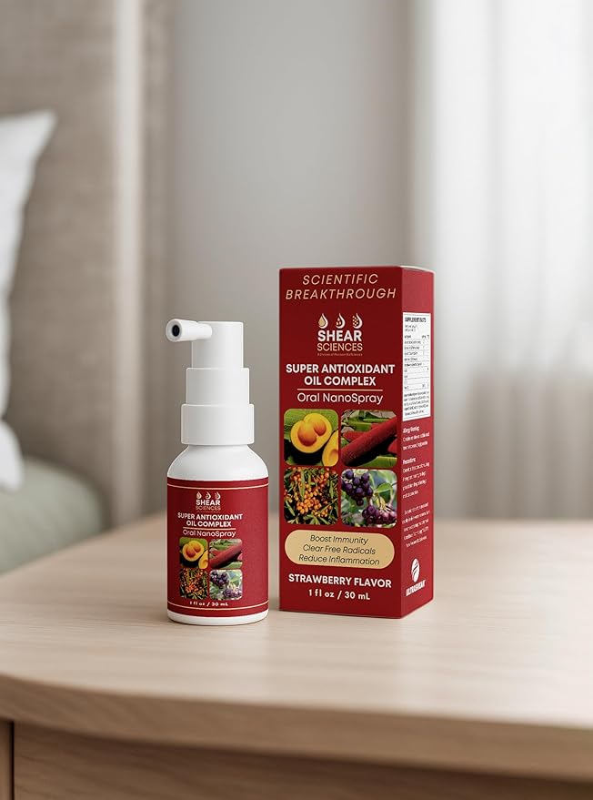 Super Antioxidant Oil Complex Oral NanoSpray – Nanoemulsified Natural Super Oils with Vitamins A C D3 E Omega 3 6 9 &amp CoQ10 – All In One Natural Vitamin – Strawberry Flavor 30ml