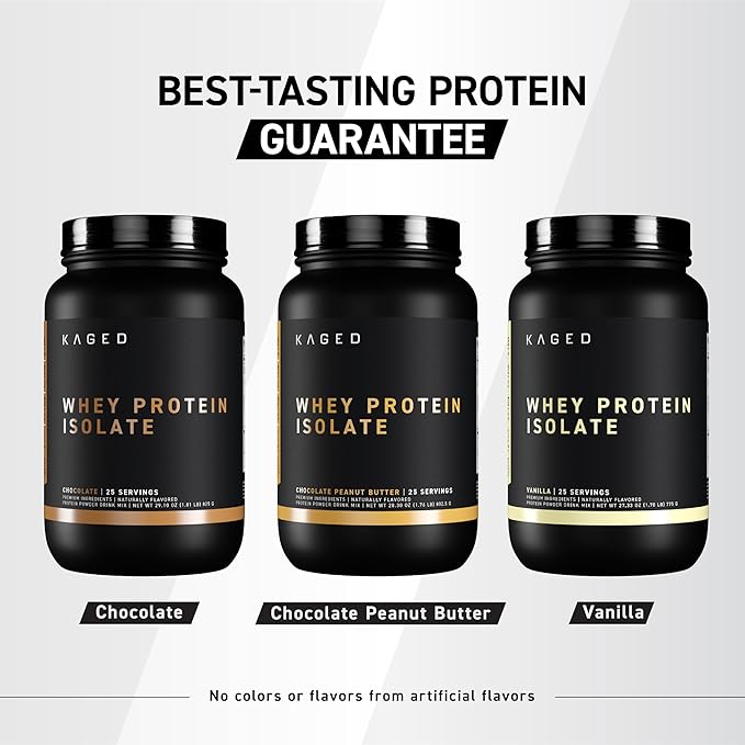 Kaged Whey Protein Isolate Powder | Vanilla | 100% Pure Low Lactose Whey | Post Workout Recovery Drink | Supports Muscle-Building | 25g per Serving | 41 Servings