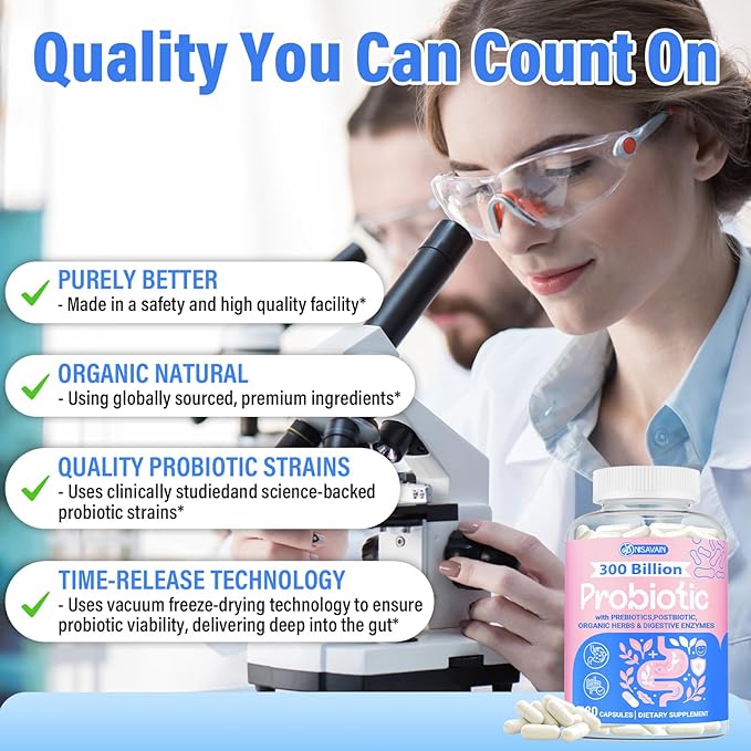 (180 Capsules) Probiotics for Women &amp Men 5-in-1 Probiotic Prebiotic Postbiotic Organic Herbs &amp 16 Digestive Enzymes Blend 300 Billion CFU Complete Gut Health Digestive Health &amp Imm