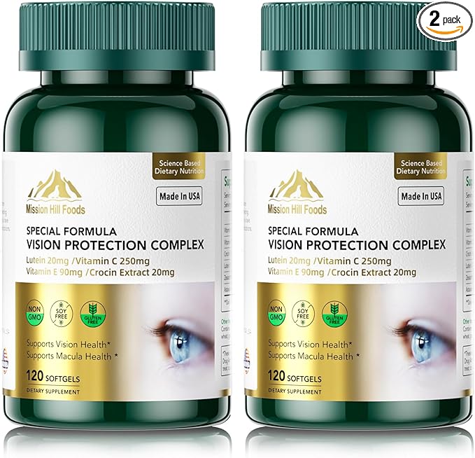 Vision Protection Complex with Lutein Lutein and Zeaxanthin Supplements - 6 in 1 Total Eye Complex Astaxanthin Crocin Vitamin C &amp E 240 Softgels Non-GMO Gluten-Free Supports Eye Health