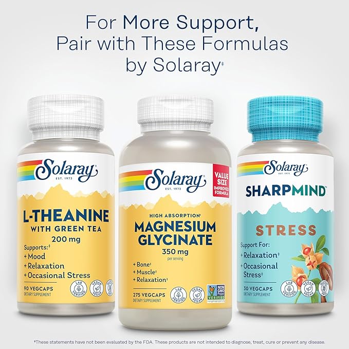 SOLARAY L-Theanine 200mg with Green Tea - Healthy Mood Relaxation and Occasional Stress Support - Lab Verified Vegan Gluten Free - 90 Servings 90 VegCaps