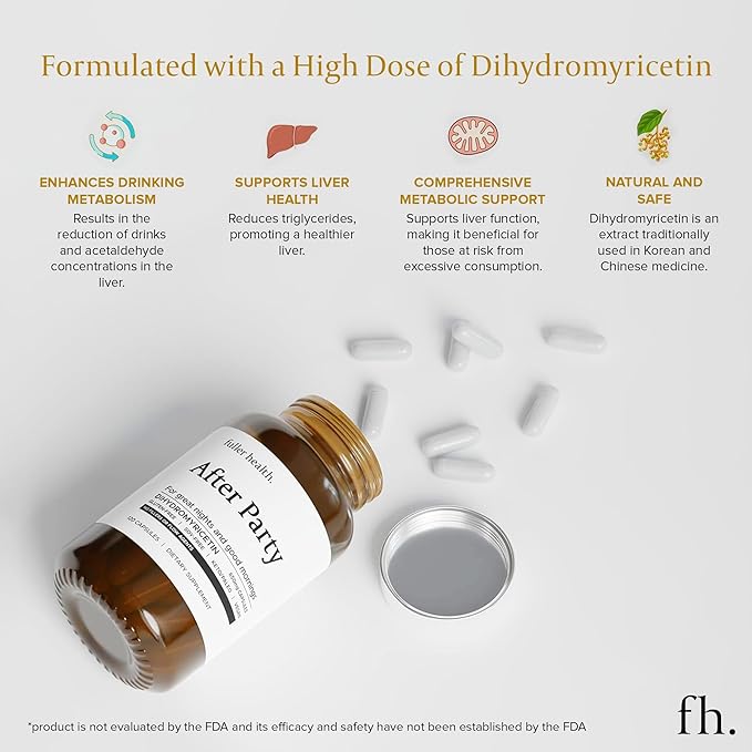 Fuller Health After Party DHM Dihydromyricetin Supplement | Supports Liver Metabolism Energy Levels Post-Celebration Relief | Feel Refreshed 650mg Per Pill | 3 Bottles 72 Servings