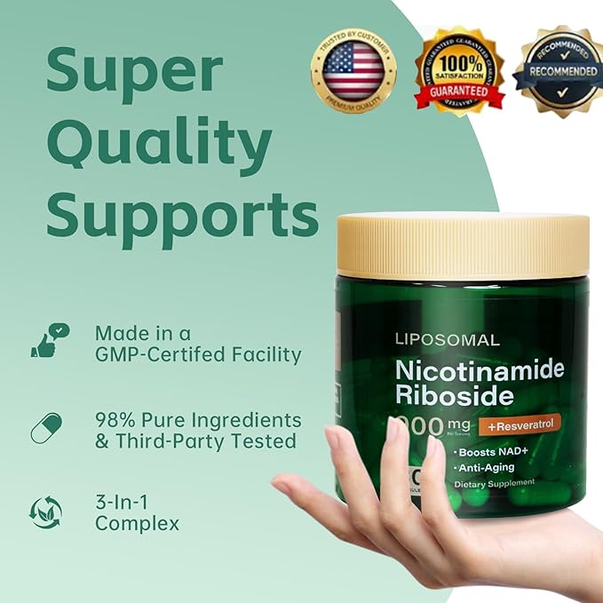 NAD Resveratrol Supplement Plus Extra Strength Nicotinamide Riboside NR 900mg for Women &amp Men NAD Supplement NMN Alternative– Liposomal Formula for Energy Anti-Aging