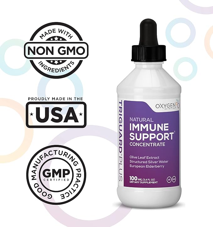 Triguard Plus Concentrate | Colloidal Silver Sambucus Elderberry Extract &amp Olive Leaf Extract 3-in-1 Liquid Immune Support | Powerful Immune System Booster | Great Taste - 3.4oz / 100ml Made in