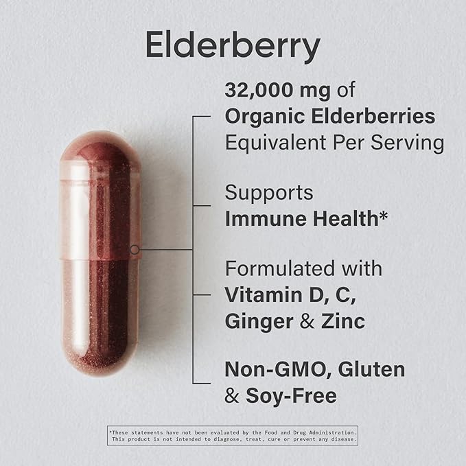 Sports Research® Daily Immune Support Elderberry with Zinc Vitamin C Ginger &amp Vitamin D3 5000iu - Gluten Free · Non-GMO Verified · Soy Free - 60 Veggie Capsules