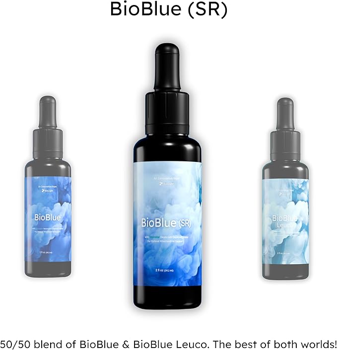 BIOLIGHT BioBlue Leuco | USP Leucomethylene Blue w/Litewater Deuterium-Depleted Water | Mitochondrial Support Wellness &amp Longevity | Increased Energy Focus Exercise Capacity | 2 fl oz 1% Solut