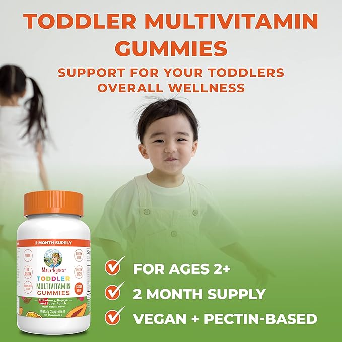 MARYRUTH'S Sugar Free Vitamin Gummies for Kids Age 2 | 2 Month Supply Multivitamin with Vitamin C D3 Zinc | 1 Gummy Per Day | Toddler Vitamins | Sugar Free | Vegan | Non GMO | 60 Count
