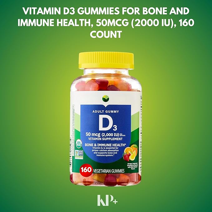 KP+ Vitamin D3 | Vitamin D3 Gummies 2000 IU | Bone &amp Immune Health Support | Vegetarian Gummies with Natural Flavors | 160 Count | Pack of 1