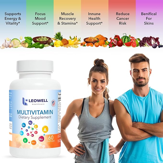 Leowell Multivitamin for Men &amp Women – Daily Vitamin &amp Mineral Complex with Vitamin A C D E B-Complex Zinc Iron &amp Magnesium – Immune &amp Energy Support – 60 Capsules – Multivitamin