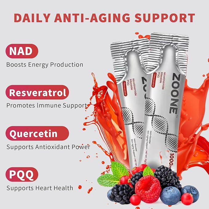 NAD Resveratrol Supplement NAD+ Liquid Supplement 1000mg with Nicotinamide Riboside Resveratrol &amp PQQ NAD Supplements for Men &amp Women Healthy Aging &amp Boosts Cellular Energy – 30 Packs