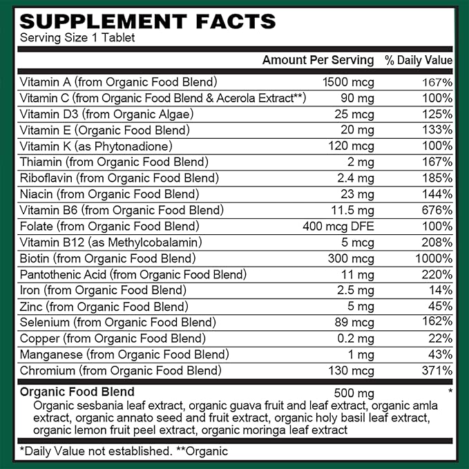 PlantFusion Organic Multivitamin for Women - One Daily Whole Food Blend Women's Multivitamin - Vegan Non-GMO Gluten Free &amp Dairy Free - 30 Tablets (1 Month Supply)