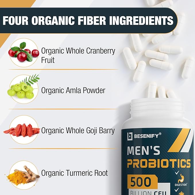 Probiotics for Men 500 Billion CFUs &amp 12 Strains Men's Probiotic with Turmeric Cranberry Goji - Probiotics for Digestive Health Immune Stomach Bloating &amp Gut Health for Men 60 Pro Biot