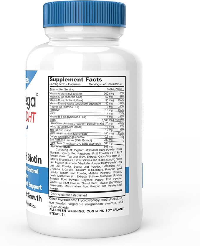 DrFormulas DHT Blocker for Men and Women | HairOmega Advanced Hair Growth Supplements with Biotin 5000 mcg | Hair Loss Vitamins Pills 45 Day Supply