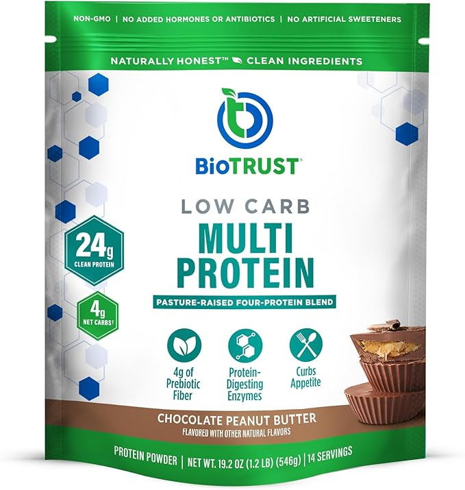 BioTrust Low Carb Protein Powder – Delicious Whey &amp Casein Blend from Grass-Fed Hormone Free Cows – Non GMO Gluten Free (Chocolate Peanut Butter)