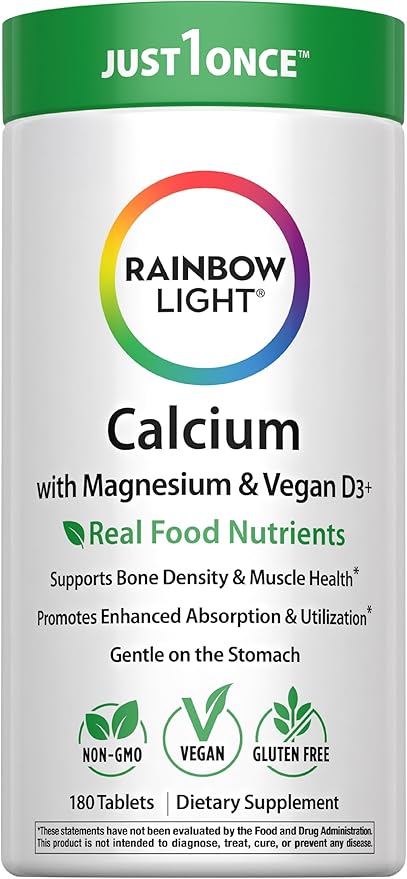 Rainbow Light Calcium Complex with Magnesium &amp Vitamin D3 + | 180 Tablets | Real Food Nutrients | Supports Bone Density &amp Muscle Health | Vegan Supplement for Men and Women