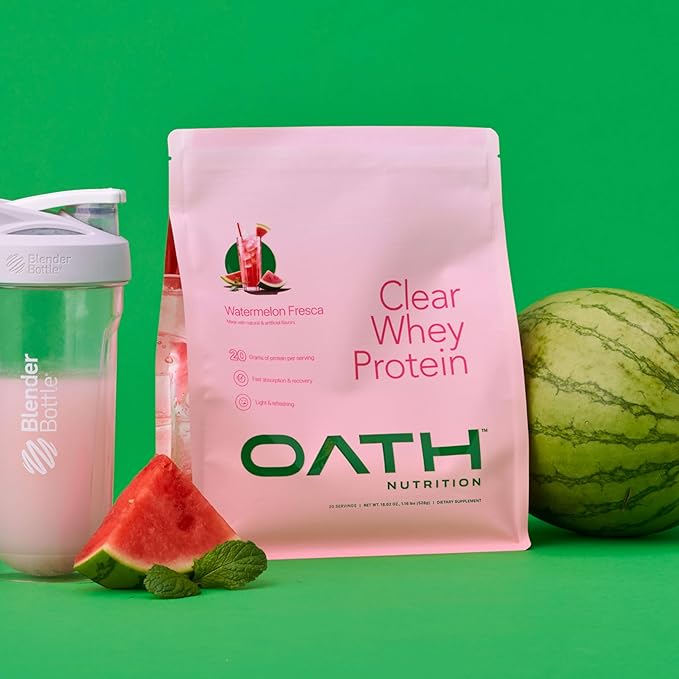 Oath Nutrition Clear Whey Isolate Protein Powder Watermelon Fresca 20g Complete Protein per Serving No Added Sugar Grass-Fed 18 Servings