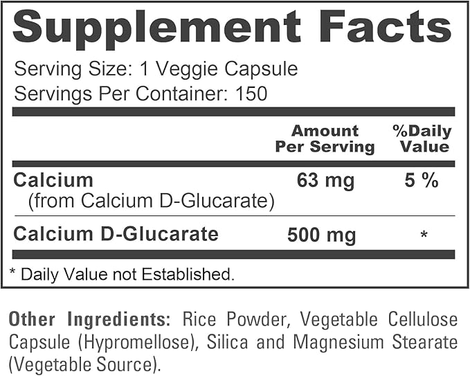 NusaPure Calcium D-Glucarate 500 mg 150 Veggie Caps Vegan Non-GMO Gluten-Free
