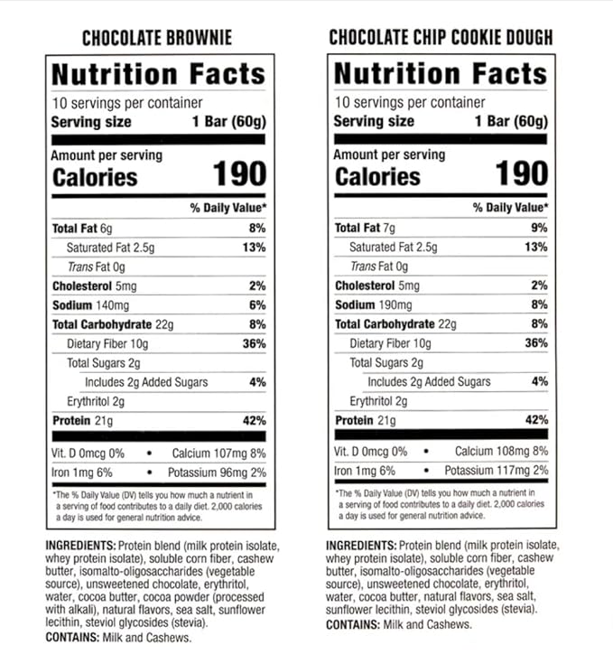 Kirk Land's Signature Protein Bar10-Chocolate Brownie and 10-Chocolate Chip Cookie Dough 20 Count Gluten-Free 21g Protein 10g FiberUpdated packaging and Ingredients 1 pack