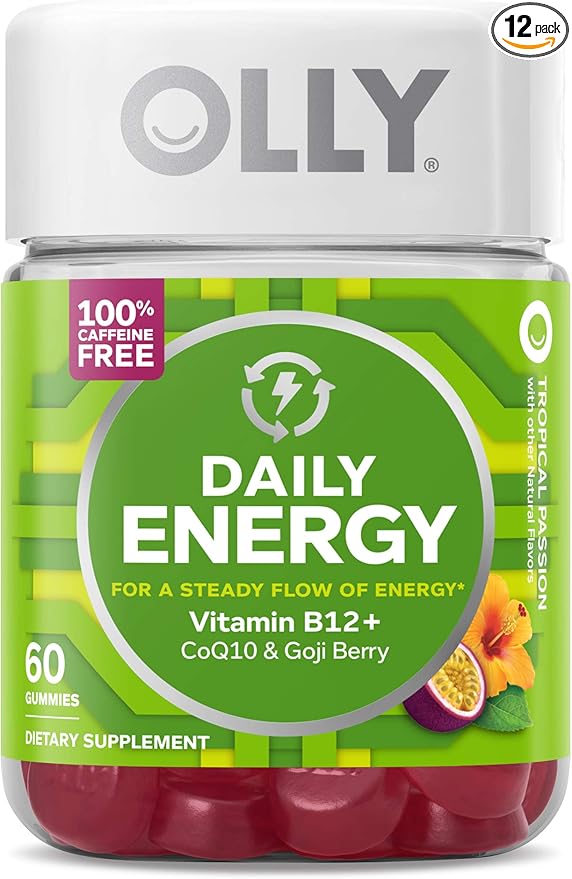 Olly Daily Energy Gummy Caffeine Free Vitamin B12 Coq10 Goji Berry Tropical Flavor 60 720 Count (Pack of 12)
