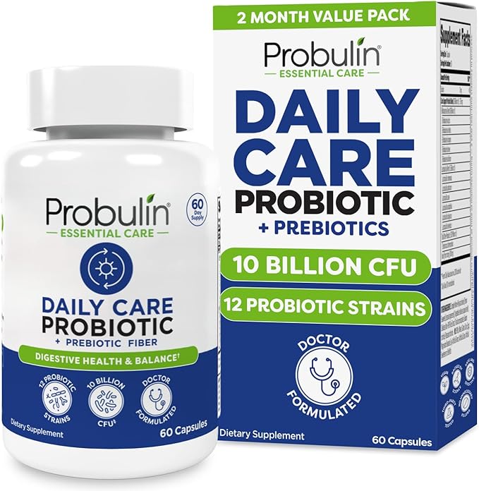 Probulin Daily Care Probiotic Supplement Digestive Gut and Immune Health Support Capsules for Men and Women 10 Billion CFU Vegan 60 Count Bottle