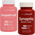 LongLifeNutri Grapefruit Seed Extract 500 mg + Synaptiq (Alpha GPC + Uridine Monophosphate 1000 mg) Bundle - 180 + 180 Capsules Focus &amp Productivity Energy &amp Balance GMP Certified Made in