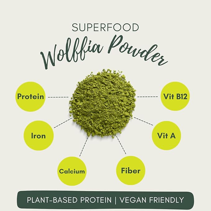 Pure Wolffia Globosa Powder High Protein Plant-Based Superfood Rich in B12 Non-GMO Vegan 1.76 oz
