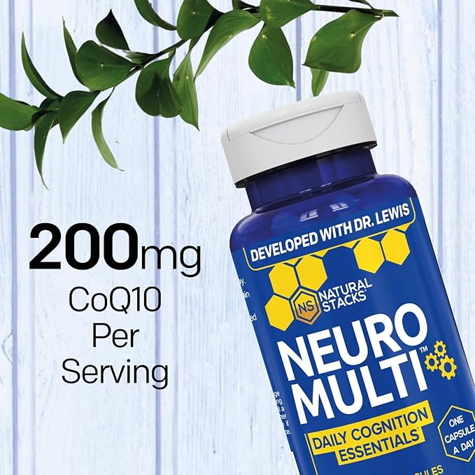 NATURAL STACKS NeuroMulti - Multivitamin for Women &amp Men - Supports Daily Cognition - One Capsule Per Day - CoQ10 200mg for Brain Energy Support - 10 in 1 Brain Health Complex - 30 Capsules