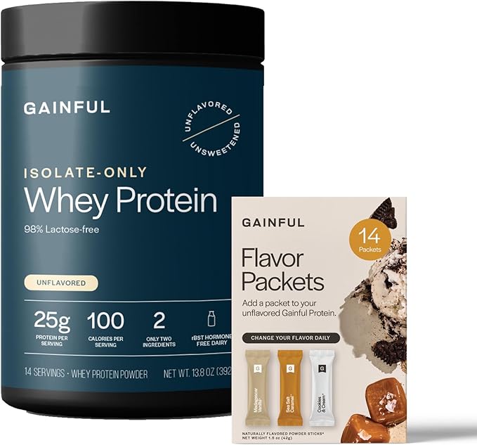 Gainful Isolate Only Whey Protein Powder + Sweet Treat Flavor Bundle 25g Clean Protein Supports Lean Muscle and Recovery Virtually Lactose-Free Ultra Versatile 14 Servings + 14 Flavor Sticks