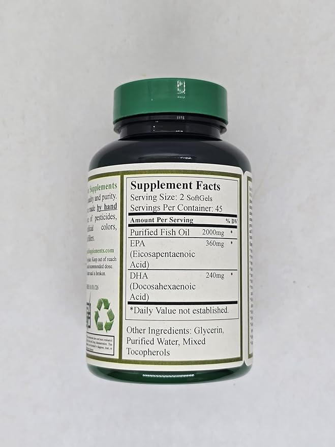 Purified Triple Strength Omega 3 Fish Oil Made with Wild Fish Like Sardines 90 Softgel 1000 mg DHA 350 mg Formulated to Serve a High Concentration of DHA and EPA Per Softgel