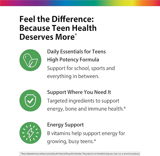 Rainbow Light Multivitamin for Teens Vitamin C Zinc &amp B Complex Supports Brain Health Nerve Function and a Strong Immune System Gluten Free Vegetarian Fruit Punch 90 Tablets