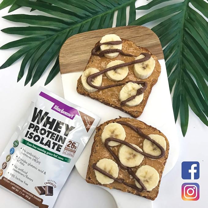 BlueBonnet Nutrition Whey Protein Isolate Powder From Grass Fed Cows 26g of Protein No Sugar Added Gluten &amp Soy free kosher Dairy 2 Lbs 28 Servings French Vanilla Flavor