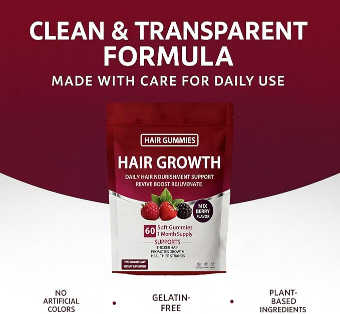 Lumin Hair Growth Gummies – Daily Hair Nourishment with Biotin Collagen &amp Botanical Extracts – Supports Thicker Stronger &amp Healthier-Looking Hair – Mixed Berry Flavor 60 Gummies (2)