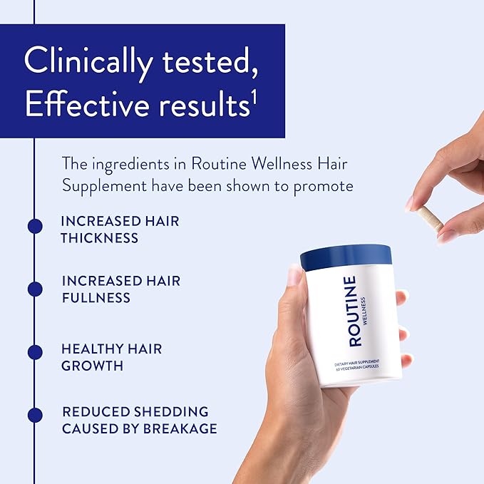 Routine Wellness Hair Growth Supplement – CLINICALLY Tested Thicker Fuller-Looking Hair Support with Biotin &amp Key Nutrients Vegetarian &amp Gluten-Free Vitamins - 1 Bottle 30 Day Supply