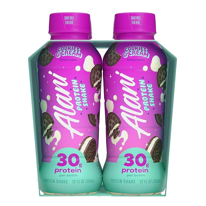 Alani-Nu Protein Shake Cookies and Cream Flavor 30g Protein Per Bottle Lactose-Free Gluten-Free Low Sugar High-Protein Drink for Muscle Growth Perfect for Breakfast or Post-Workout 2 Box With