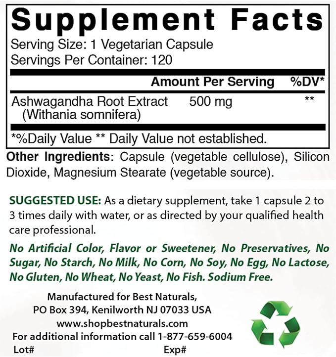 Best Naturals MK-7 Vitamin K2 100 mcg &amp Ashwagandha Extract 500 Mg