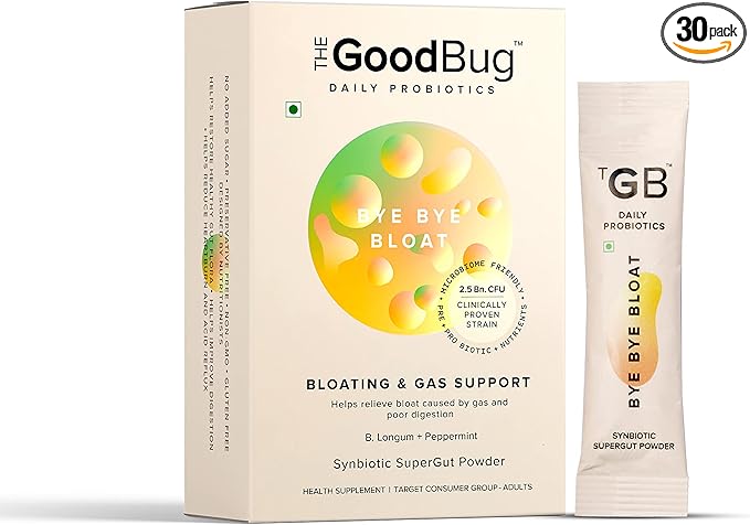 Prebiotic + Probiotic Gut Health Bloating Relief for Men &amp Women - Helps with Gas Bloat &amp Digestive Health - Boost immunity with Peppermint &amp Inulin Synbiotic Fiber Powder 2.5 Bn CFU -