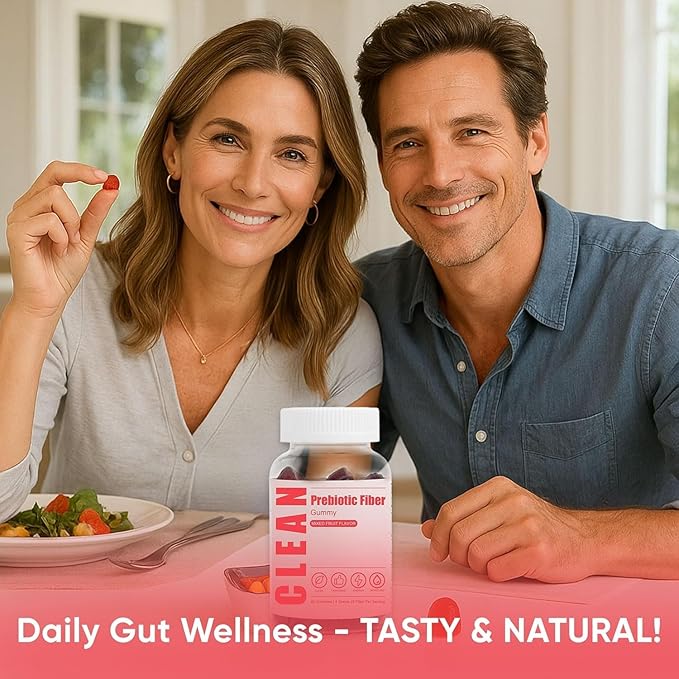 Clean Prebiotic Fiber Gummy Clean Fiber Gummies for Men Men Prebiotic Supplement for Digestive Gut Health Non-GMO 60 Gummies / 4g Fibers Per Serving
