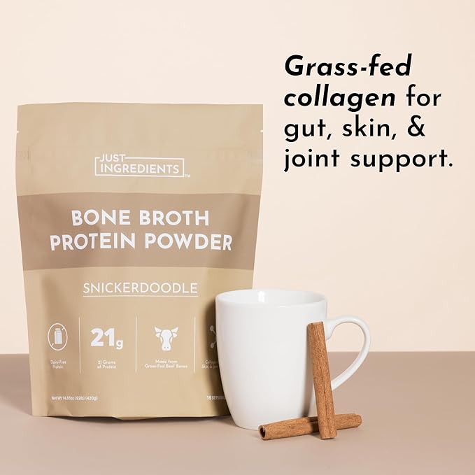 Bone Broth Protein Powder – Snickerdoodle | 15 Servings | 21g Grass-Fed Protein per Serving | Dairy-Free | Collagen for Gut Skin &amp Joint Support | Made with Real Food Ingredients