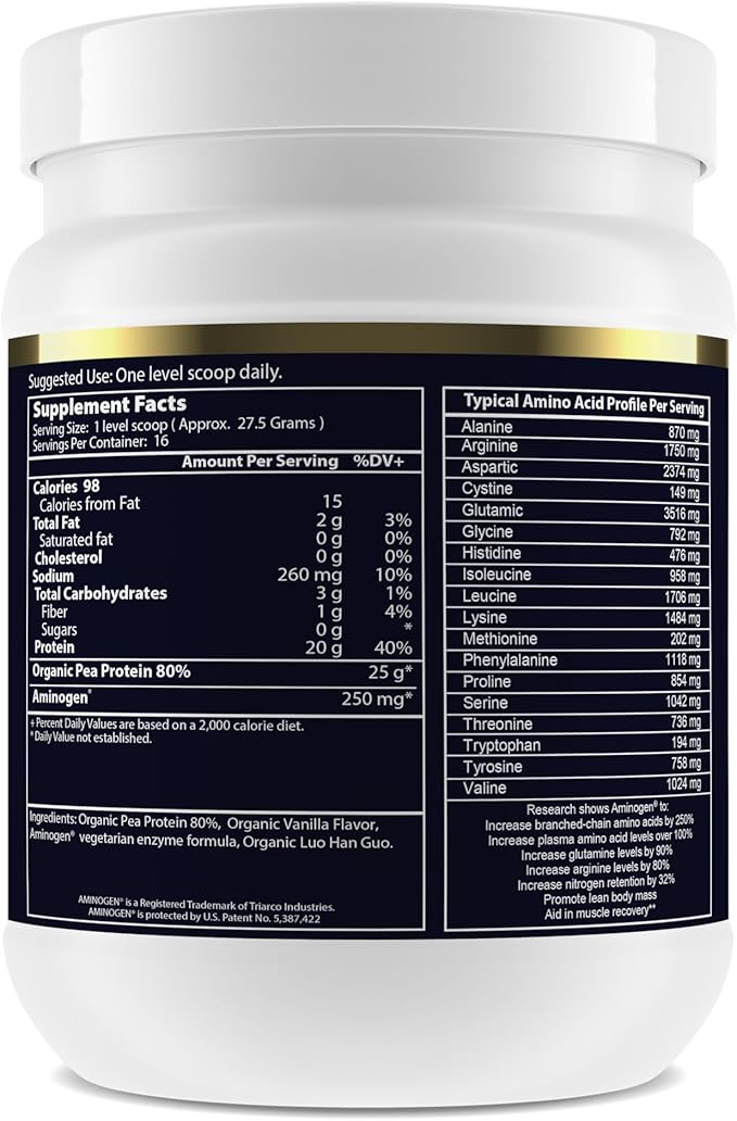 Paradise Herbs Certified Organic Pea Protein Powder Unflavored Vegan Gluten Free Non-GMO Keto Paleo 15 Servings 15.87 oz